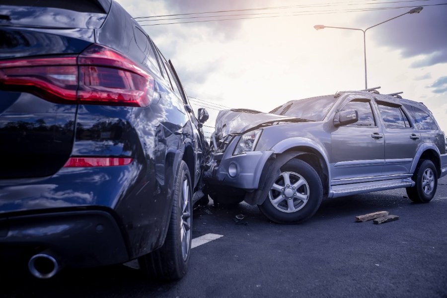 Two vehicles damaged in a rear-end car accident